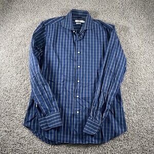 J Lindeberg Shirt Mens 39/15.5 Large‎ Blue Plaid Button Down Preppy Classiccore
